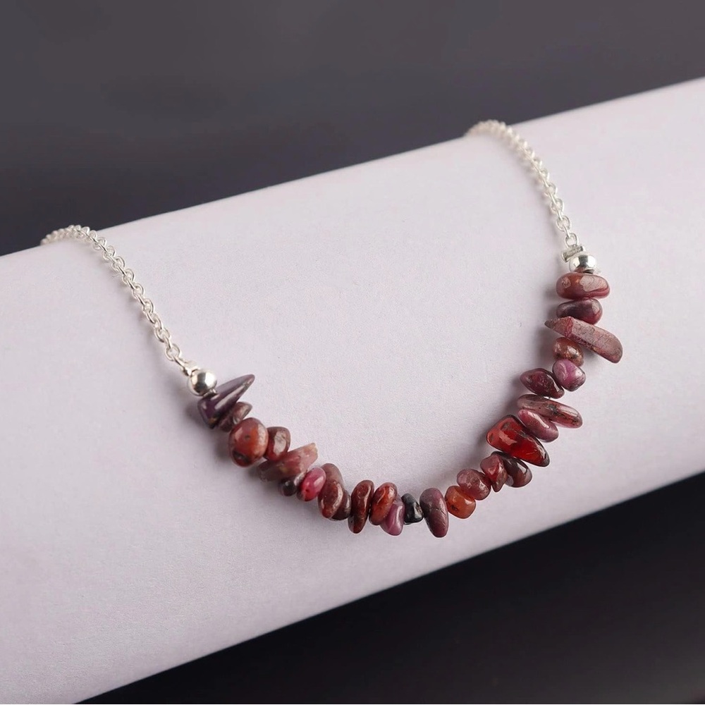 NIB Raw Ruby Chip Beaded Necklace; Real Raw Ruby Crystal Gemstone Boho Nevklace!